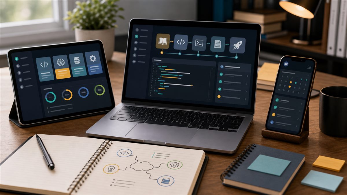 aplicativos para aprender tecnologia com trilha de estudos em celular e notebook
