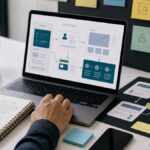 UX para desenvolvedores com wireframes e interface em notebook