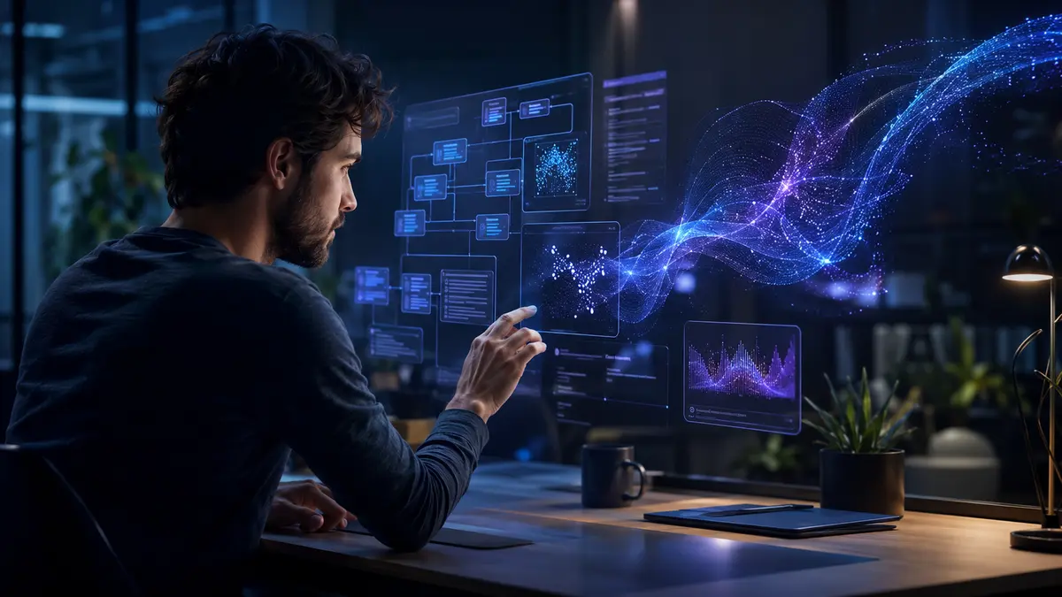 Desenvolvedor usando inteligência artificial para analisar arquitetura, testes e código