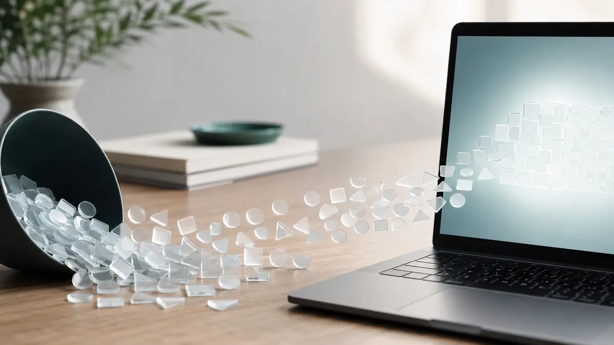 Peças abstratas formando uma mensagem e representando tokens processados por uma IA