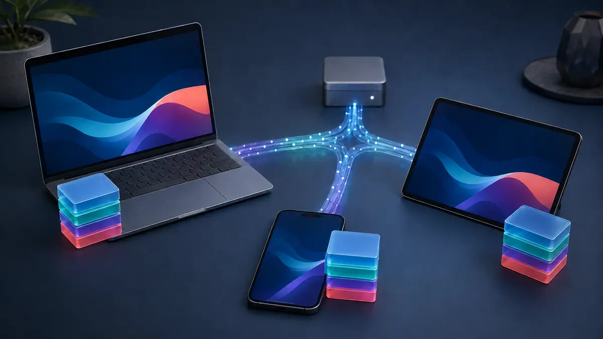 Notebook, tablet e celular armazenam cópias locais e usam um servidor de apoio para sincronização