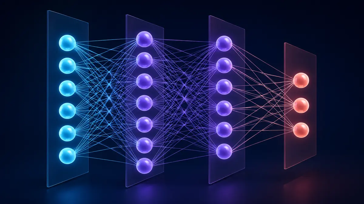 Arquitetura de rede neural com camada de entrada, camadas ocultas e camada de saída