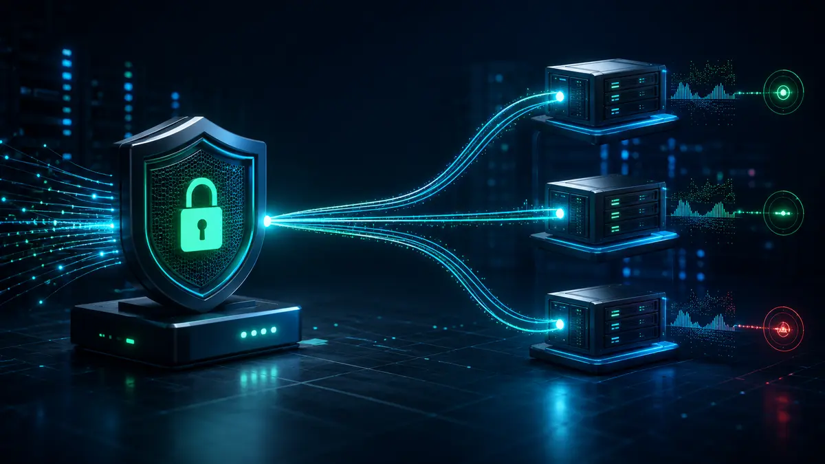 Gateway distribuindo conexões entre três servidores monitorados