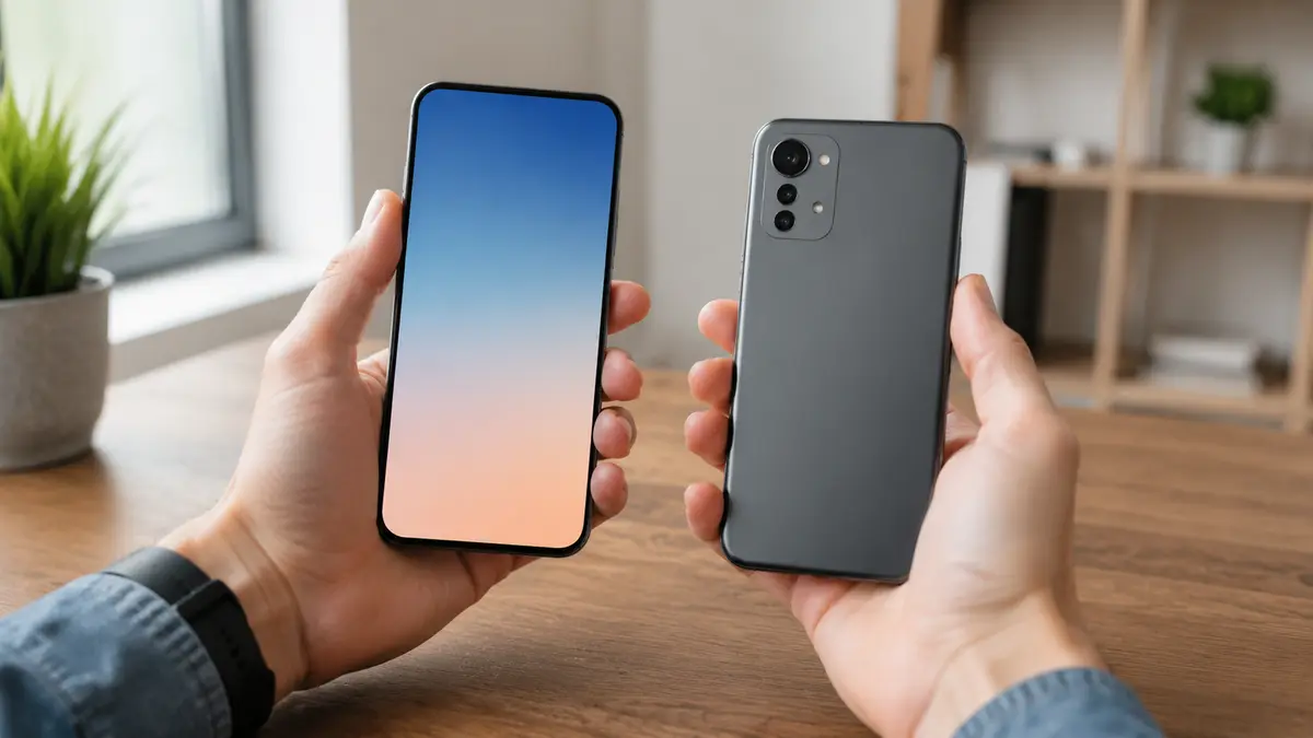 Pessoa comparando dois celulares para avaliar qual oferece melhor custo-benefício