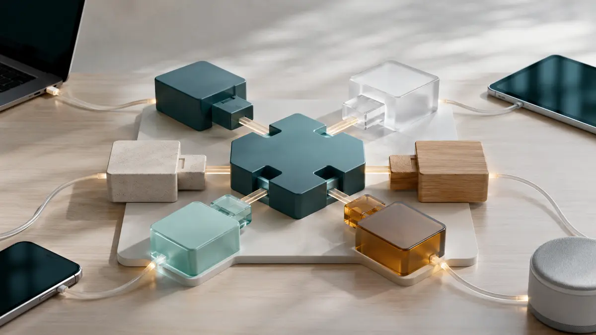 Módulos de materiais diferentes se conectam por interfaces padronizadas a vários dispositivos