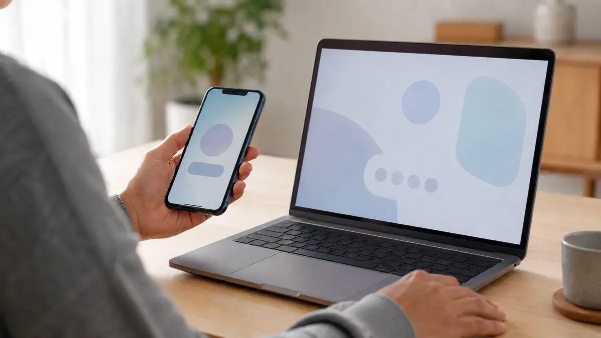 Pessoa configurando autenticação em duas etapas no celular ao lado de um notebook