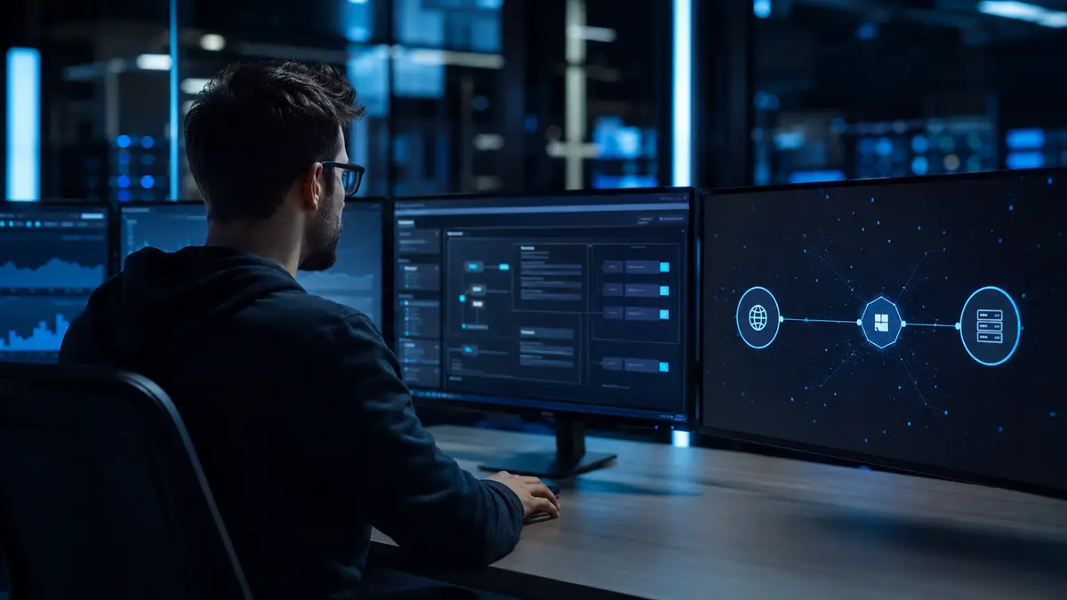 Profissional configurando um gateway que conecta a internet a um servidor de aplicação privado