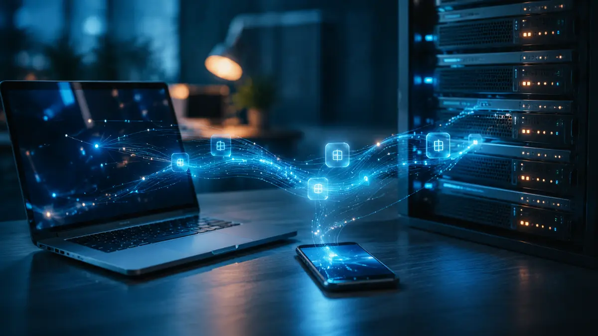 Aplicação web e celular conectados a servidores por fluxos de dados que representam uma API