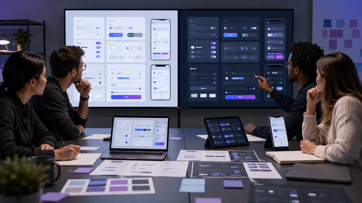 Equipe valida estados responsivos, temas e acessibilidade entre design e aplicação