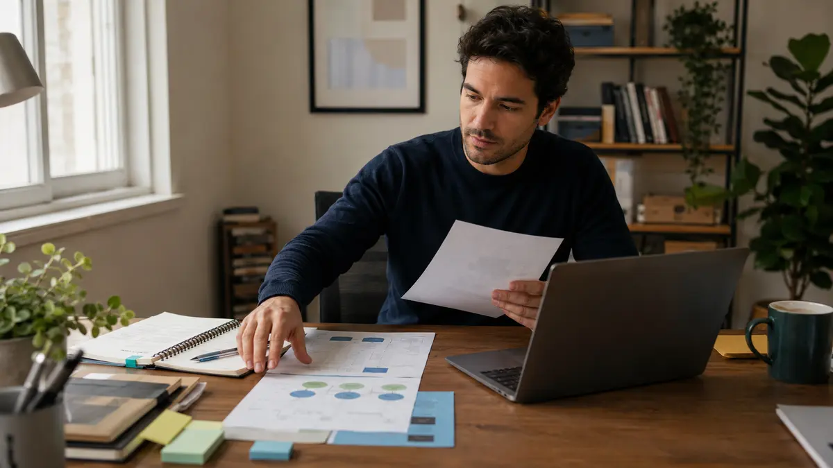Profissional selecionando documentos para organizar o contexto de um sistema de IA