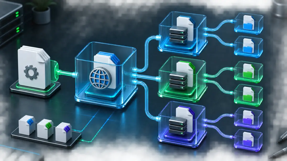 Camadas visuais representam a hierarquia dos contextos global, HTTP, server e location na configuração do Nginx