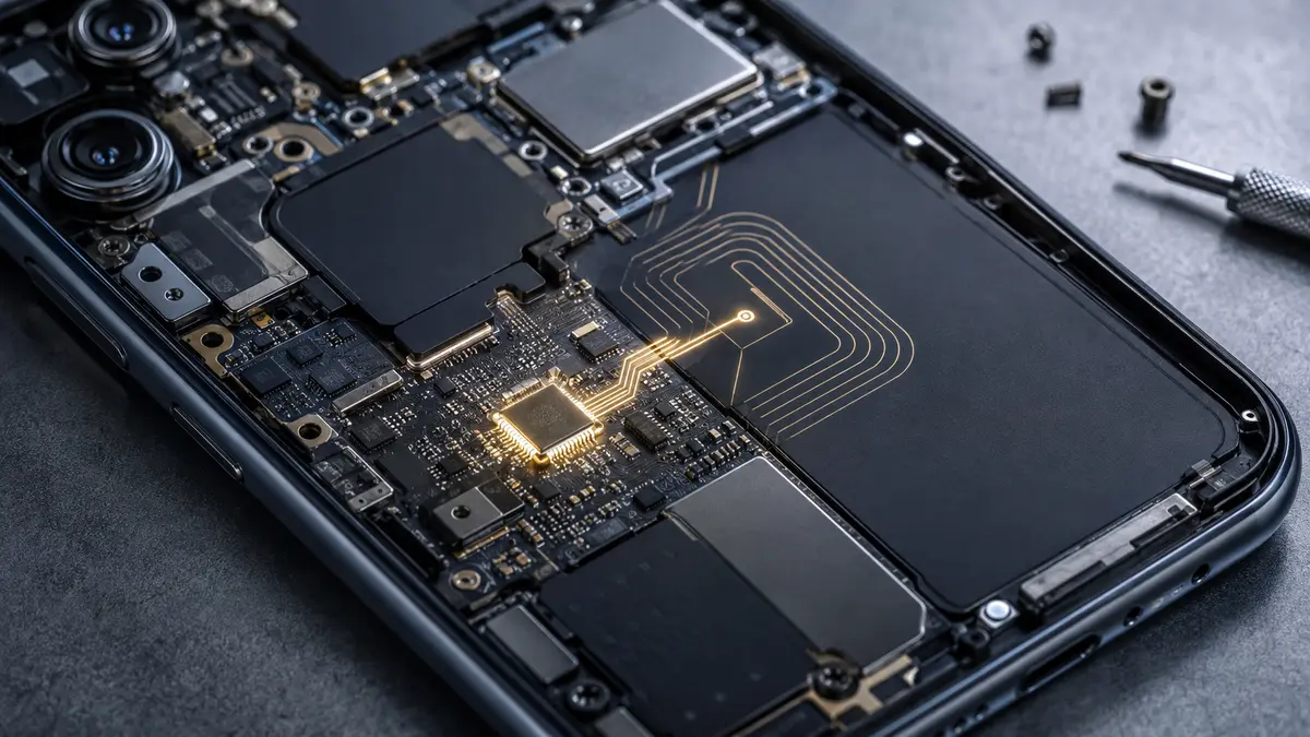 Componente eUICC integrado à placa interna de um smartphone