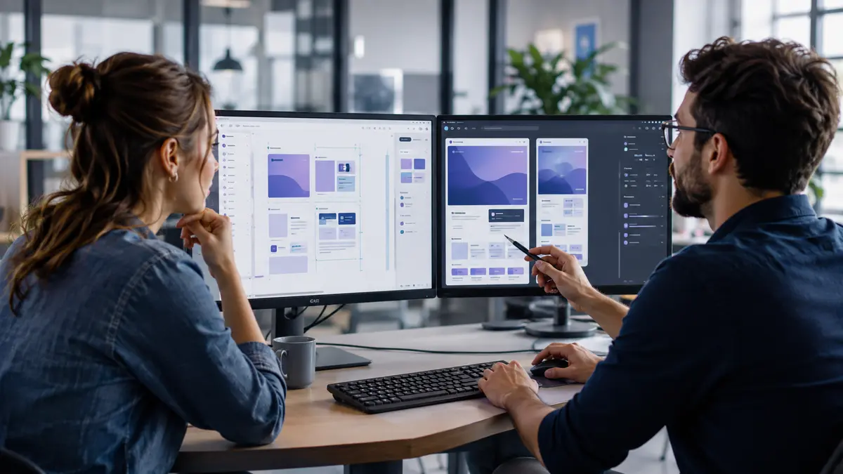 Designer e desenvolvedor comparam componentes no design e na interface implementada