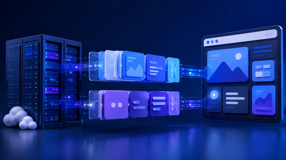 Componentes de servidor conectados a componentes interativos exibidos no navegador
