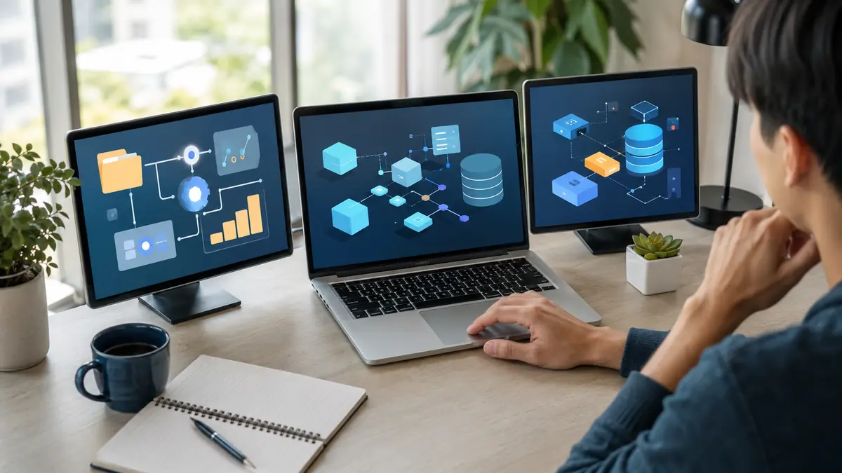 Pessoa avaliando projetos de serviço web, automação e processamento de dados
