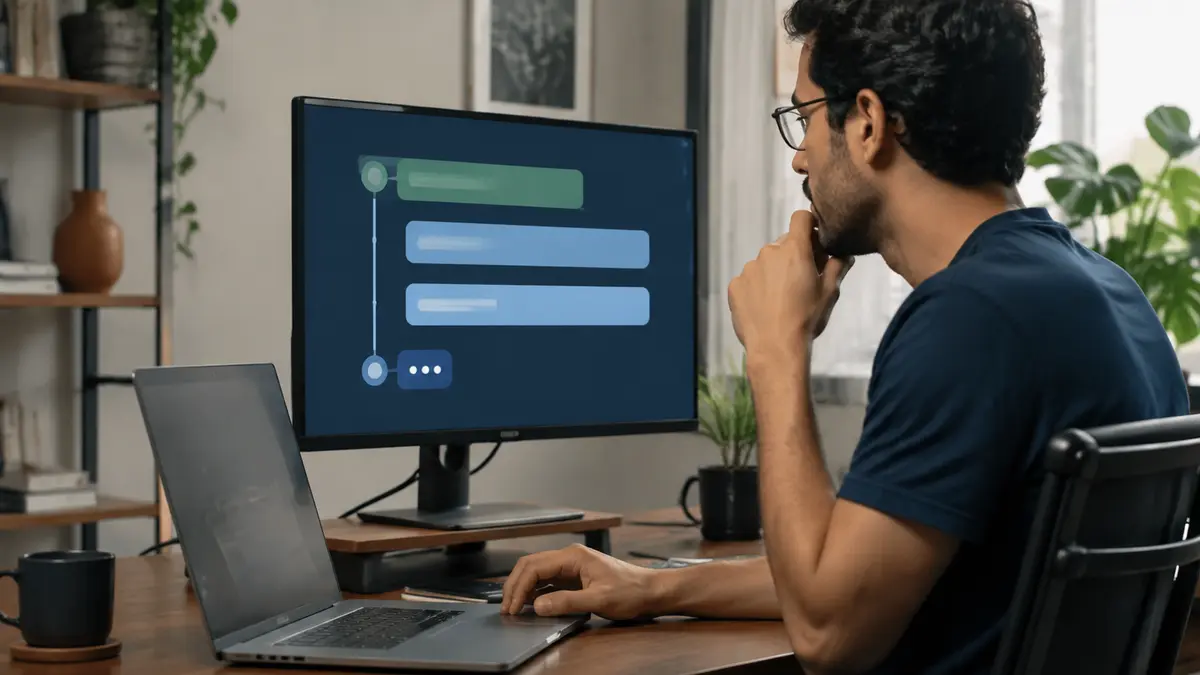 Desenvolvedor acompanhando uma interface de chat que recebe respostas de IA progressivamente