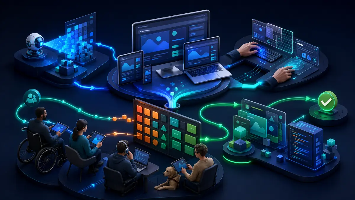 Equipe combinando análise automática, testes manuais e participação de pessoas com deficiência para melhorar uma interface