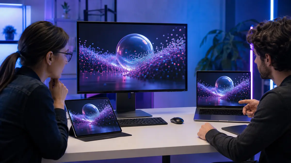 Desenvolvedores comparam a mesma cena 3D em desktop, notebook e tablet