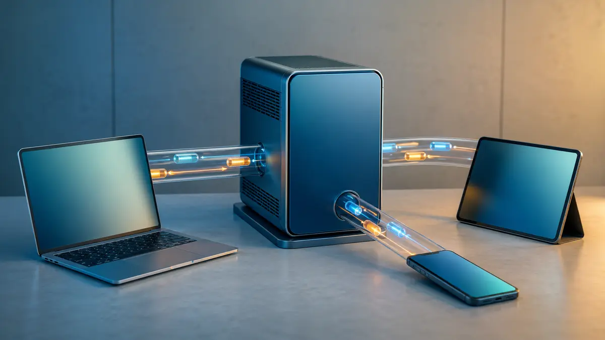 Servidor troca dados nos dois sentidos com notebook, tablet e smartphone