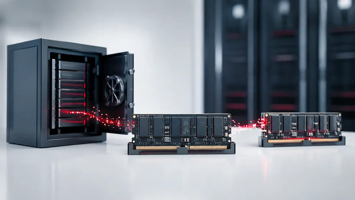 Módulo de memória conecta armazenamento persistente e uma unidade de réplica