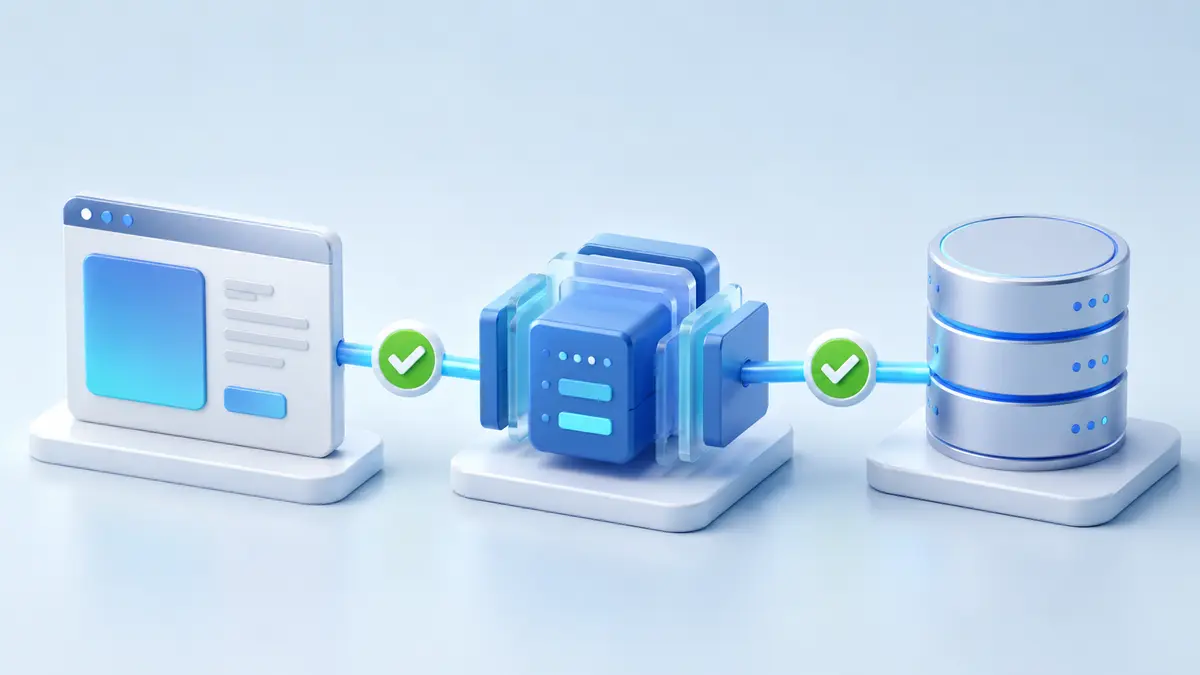 Fluxo completo conecta interface, aplicação e banco com pontos de verificação